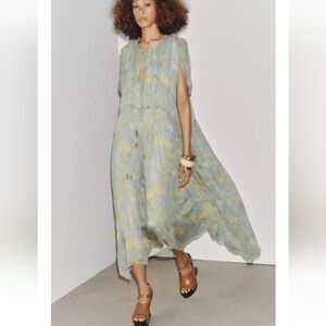 Zara Zw Collection Long Boho Floral Print Flowy Loose Fit Oversized Dress